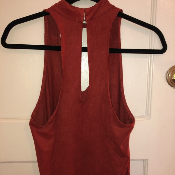 Suede Burnt Orange V-Neck and Choker Tank Top - Picture 4 of 5